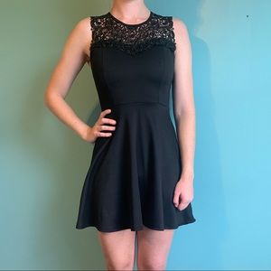 Black short dress with lace neckline